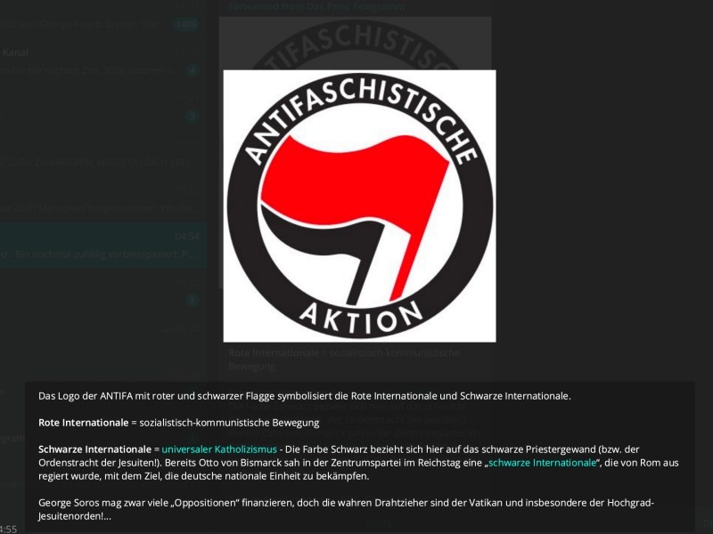 Antifaschistische Aktion: Gesteuert vom Vatikan; Screenshot Telegram