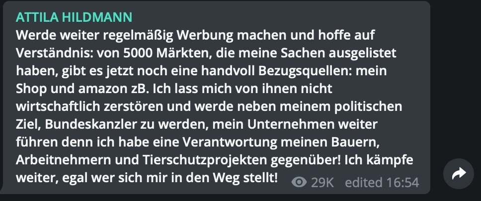 Attila hat ein Ziel: Das Bundeskanzleramt; Screenshot Telegram