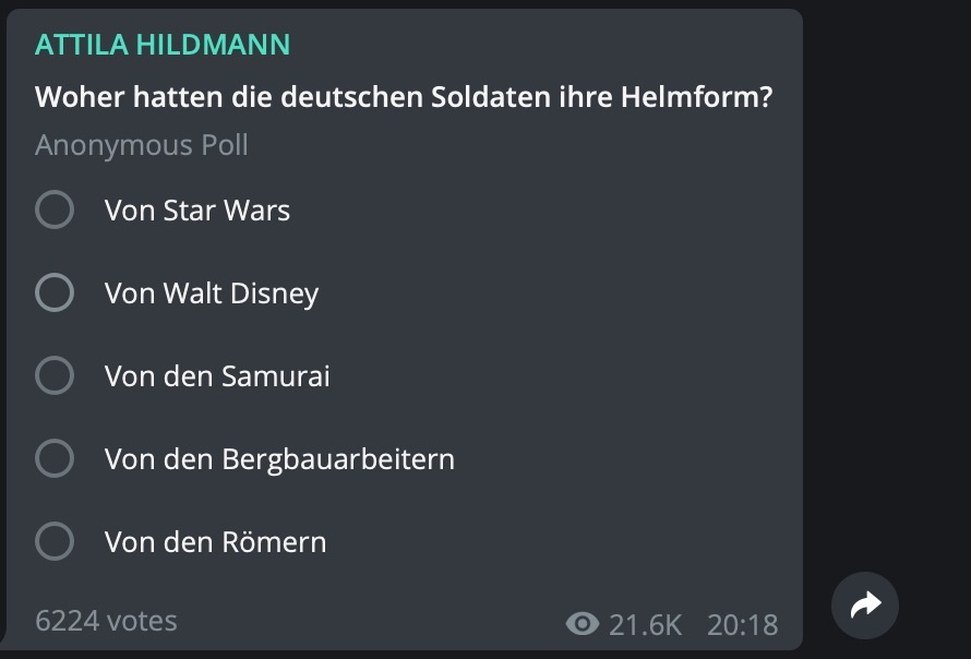 Attila Hildmann sorgt sich um die Bildung seiner Fans; Screenshot Telegram