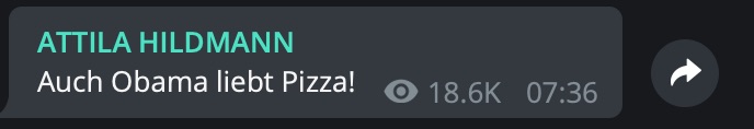 "Pizzagate", natürlich teilt auch Attila Hildmann diesen Bullshit; Screenshot Telegram