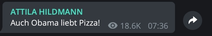 "Pizzagate", natürlich teilt auch Attila Hildmann diesen Bullshit; Screenshot Telegram