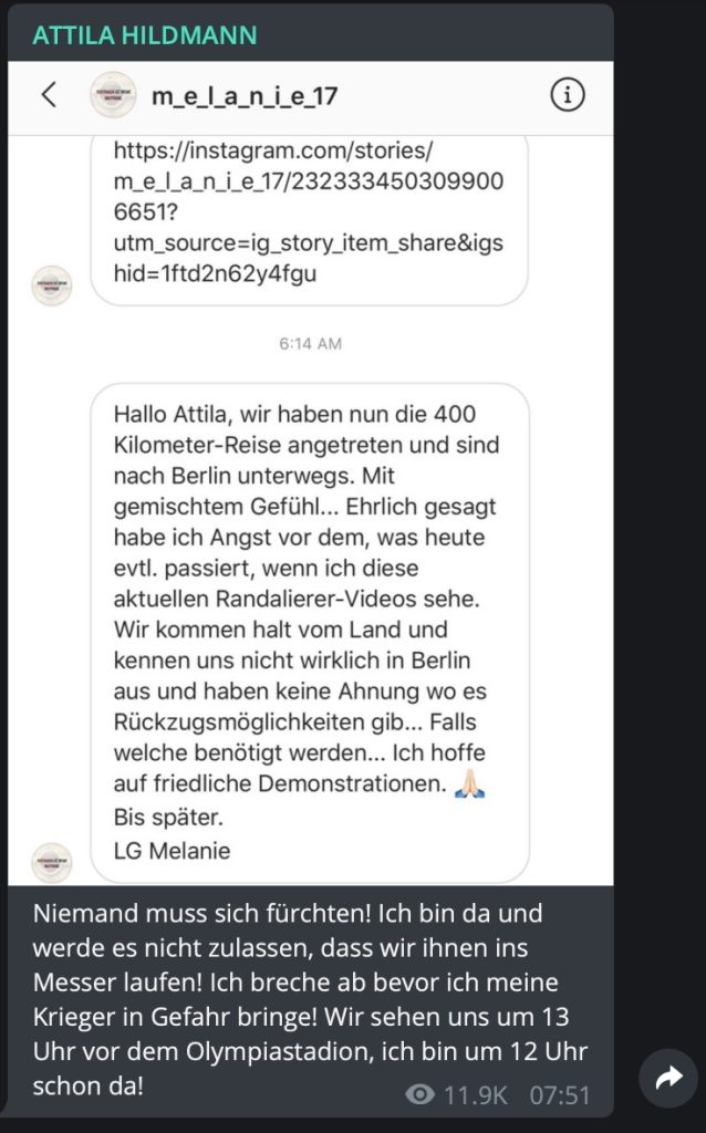 Läuft! 400 Kilometer fahren um Attila zu folgen; Screenshot Telegram