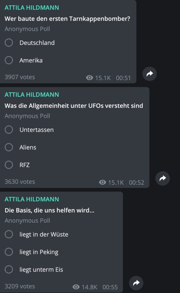 Attila Hidlamm wandelt auf den Pfaden von Dr. Axel Stoll; Screenshot Telegram