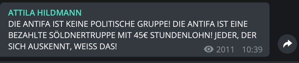 45€ Stundenlohn für die Antifa; Screenshot Telegram