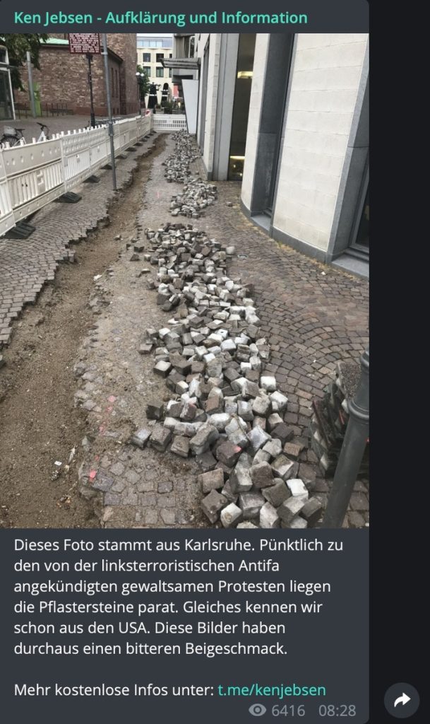 In Deutschland wird gebaut: Pflastersteine gehören dazu; Screenshot Telegram