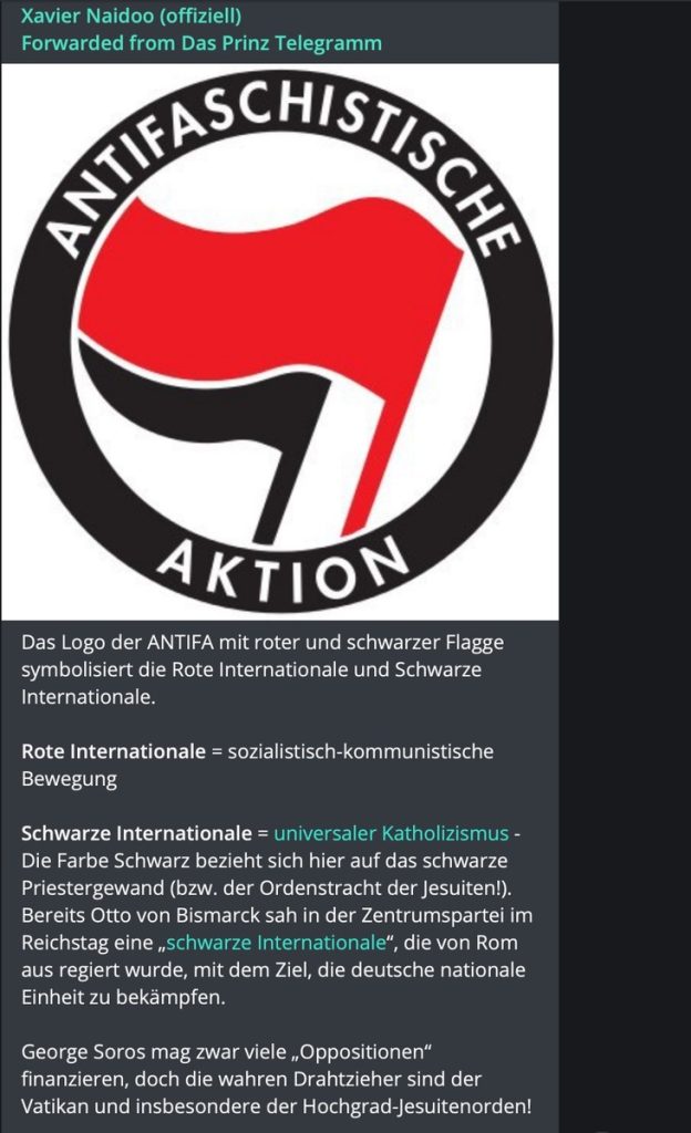 Drahtzieher hinter der Antifa: Der Vatikan; Screenshot Telegram