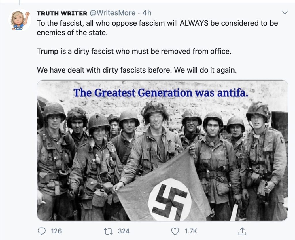 "The greatest Generation was Antifa"; Screenshot