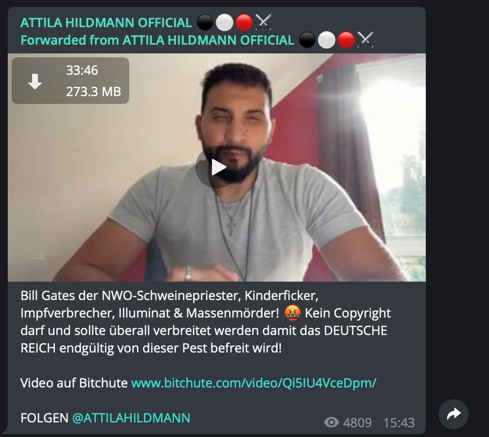 Attila Hildmann: Beleidigungen gegen Bill Gates; Screenshot Telegram