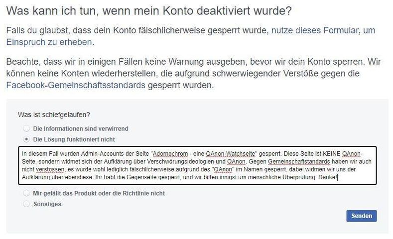 Kommunikation mit Facebook; Screenshot