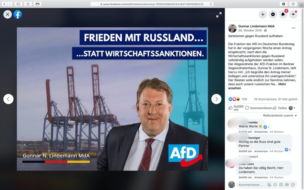 Frieden mit Russland; Screenshot Facebook