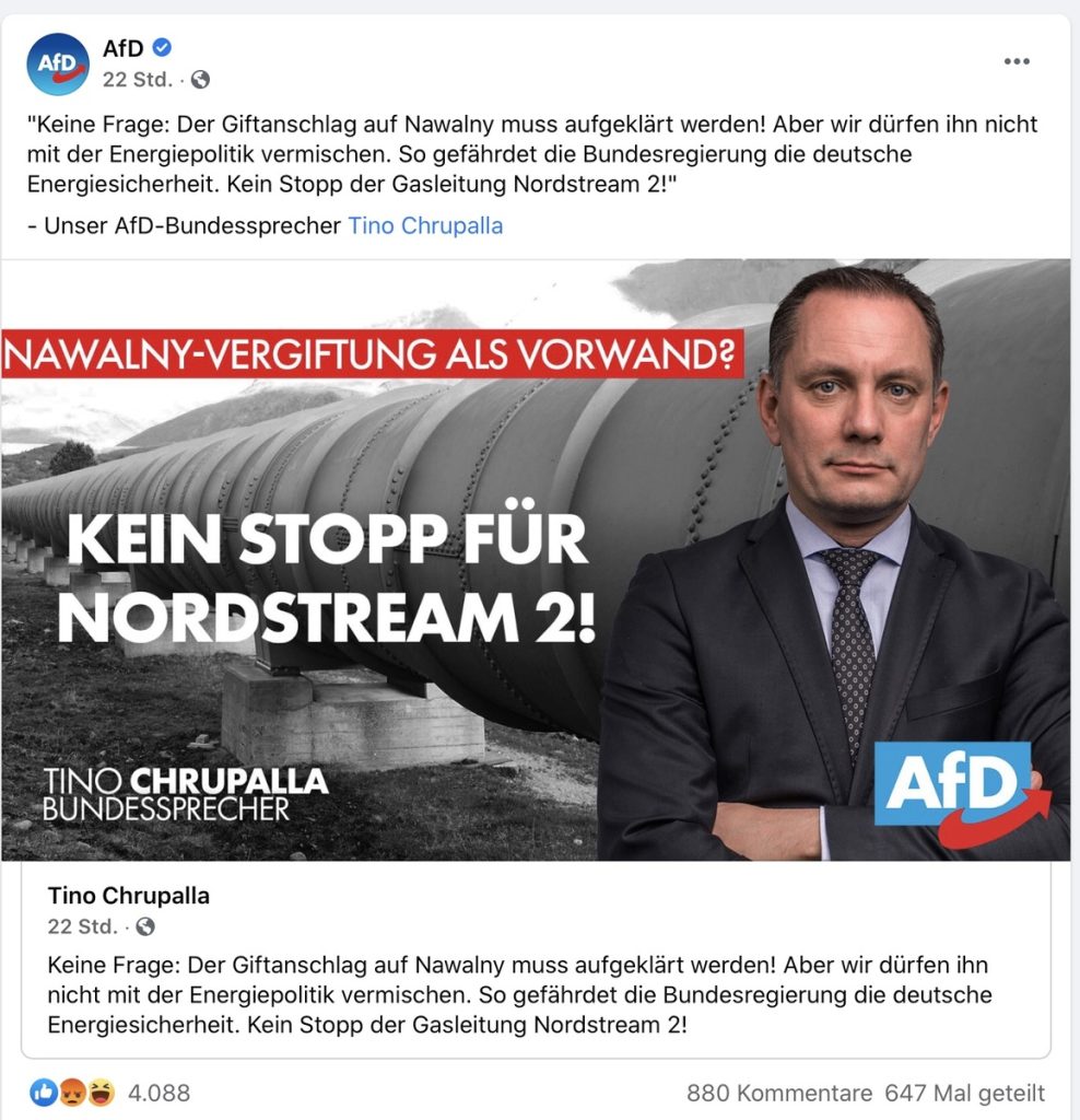 "KEIN STOPP FÜR NORDSTREAM 2" Screenshot Facebook