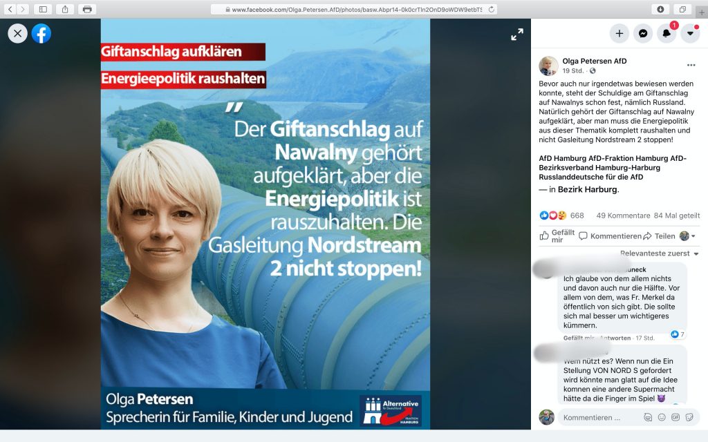 "Die Gasleitung Nordstream 2 nicht stoppen"; Screenshot Facebook