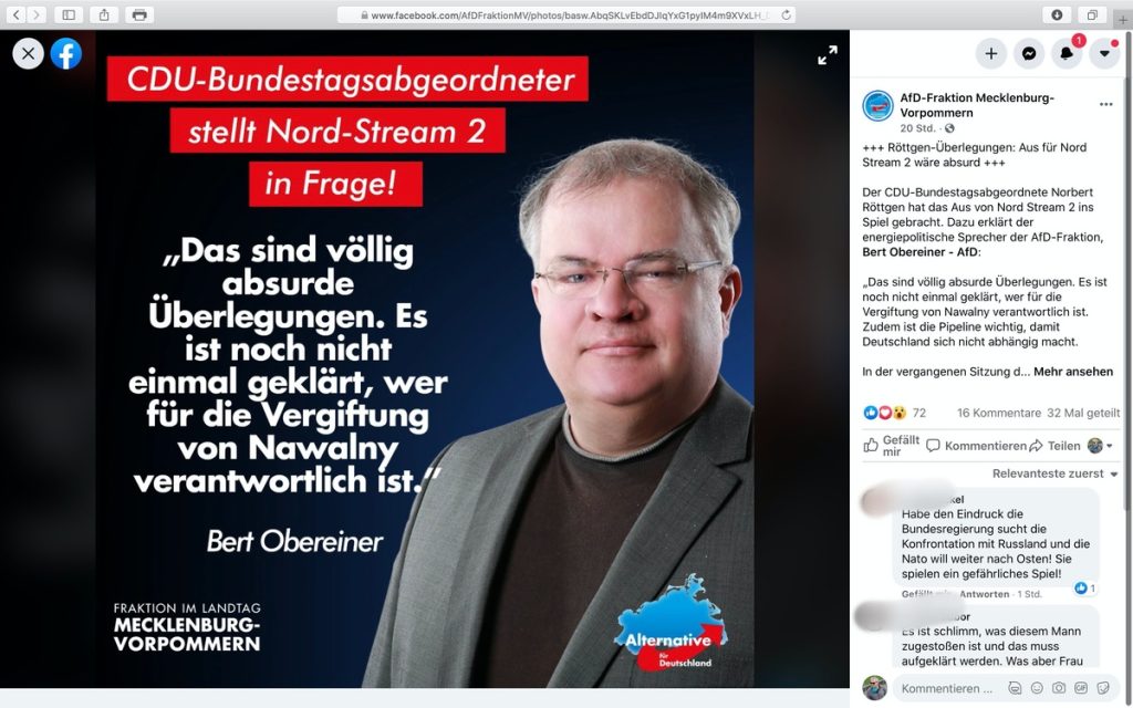 Putins fünfte Kolonne: Die AfD; Screenshot Facebook