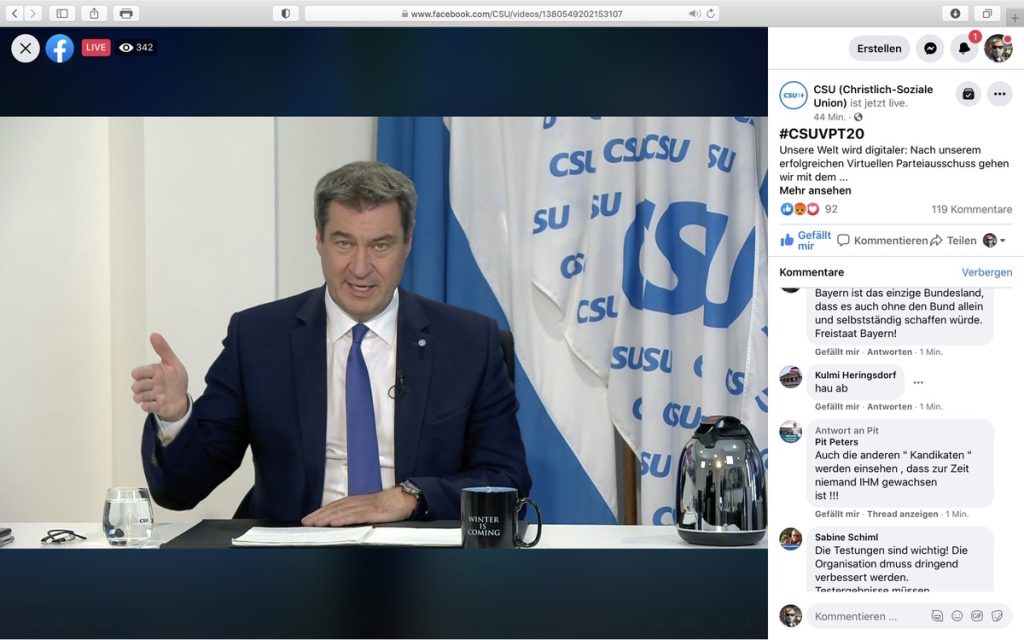 Der bayerische Ministerpräsident und CSU-Vorsitzende Dr. Markus Söder; Screenshot