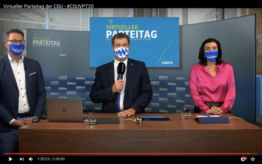 #CSUVPT20: Markus Blume, Markus Söder und Dorothee Bär; Screenshot