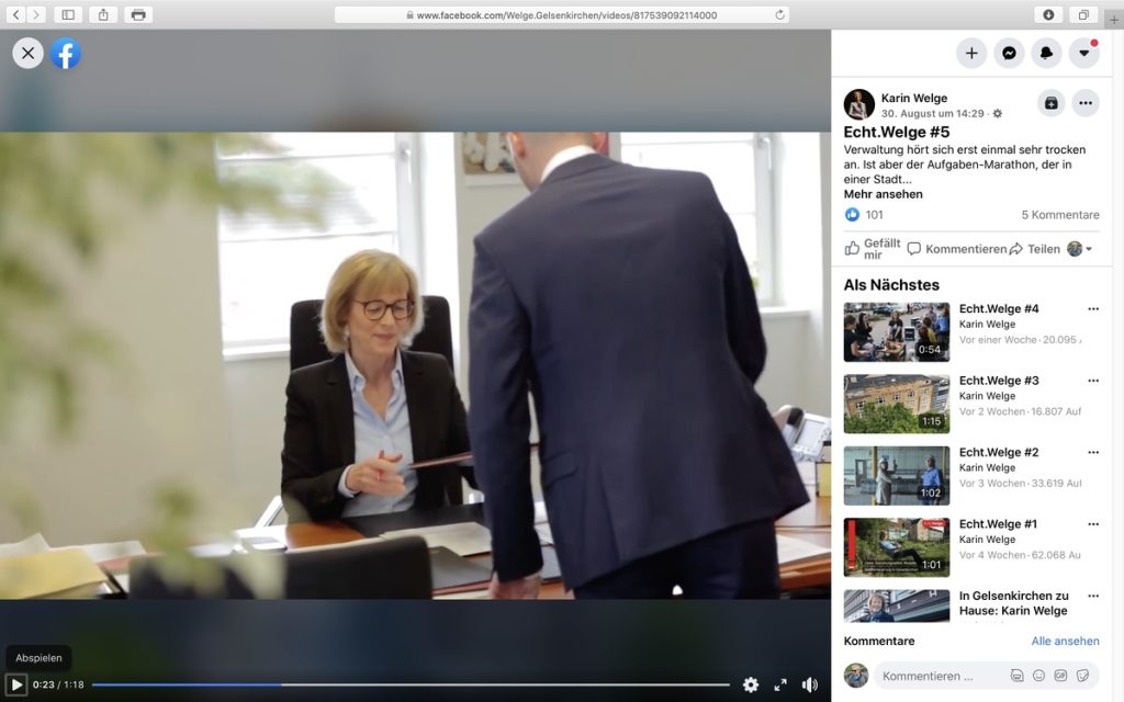 Echte.Welge #5: Heikel mit Blick auf das Neutralitätsgebot; Screenshot Facebook