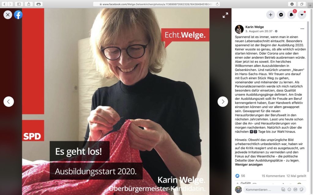 Verstoß gegen das Neutralitätsgebot in einem Beitrag vom 3. August 2020; Screenshot Facebook