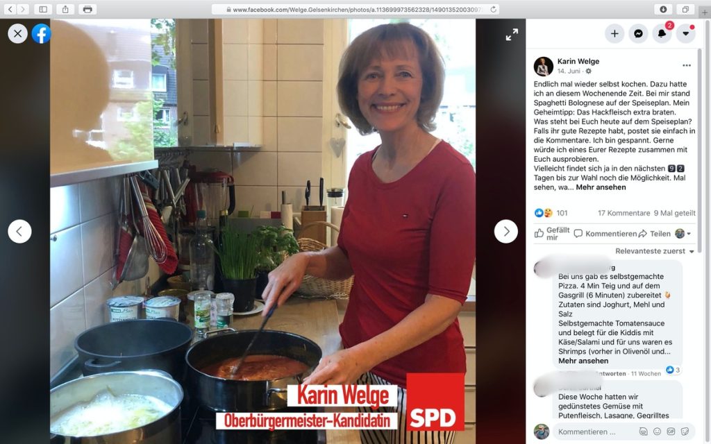 Bei Karin Welge kann man was lernen, z.B. Kochkunst; Screenshot Facebook