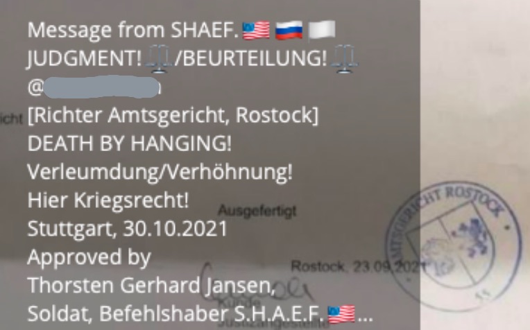 Todesurteil gegen einen Amtsrichter; Screenshot Telegram, von der Ruhrbaronen verfremdet!