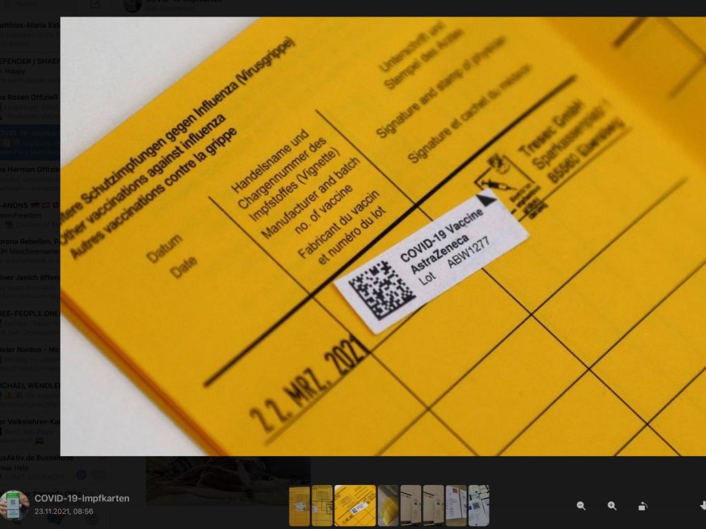 Ein Impfpass des Anbieters COVID-19-Impfkarten; Screenshot