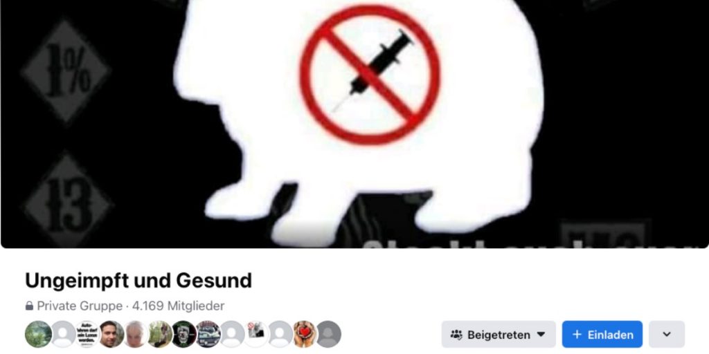 Die Facebook-Gruppe "Ungeimpft und Gesund" - kriminelle Aktivitäten werden hier toleriert; Screenshot