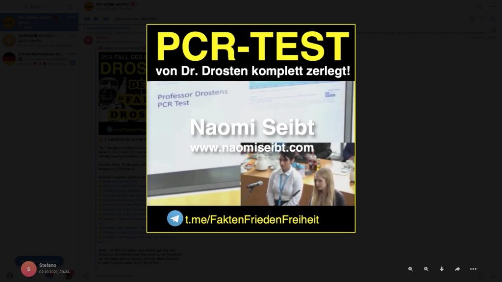 Gealtert, aber nicht besser geworden: "PRC-Test von Dr. Drosten komplett zerlegt!"; Screenshot Telegram