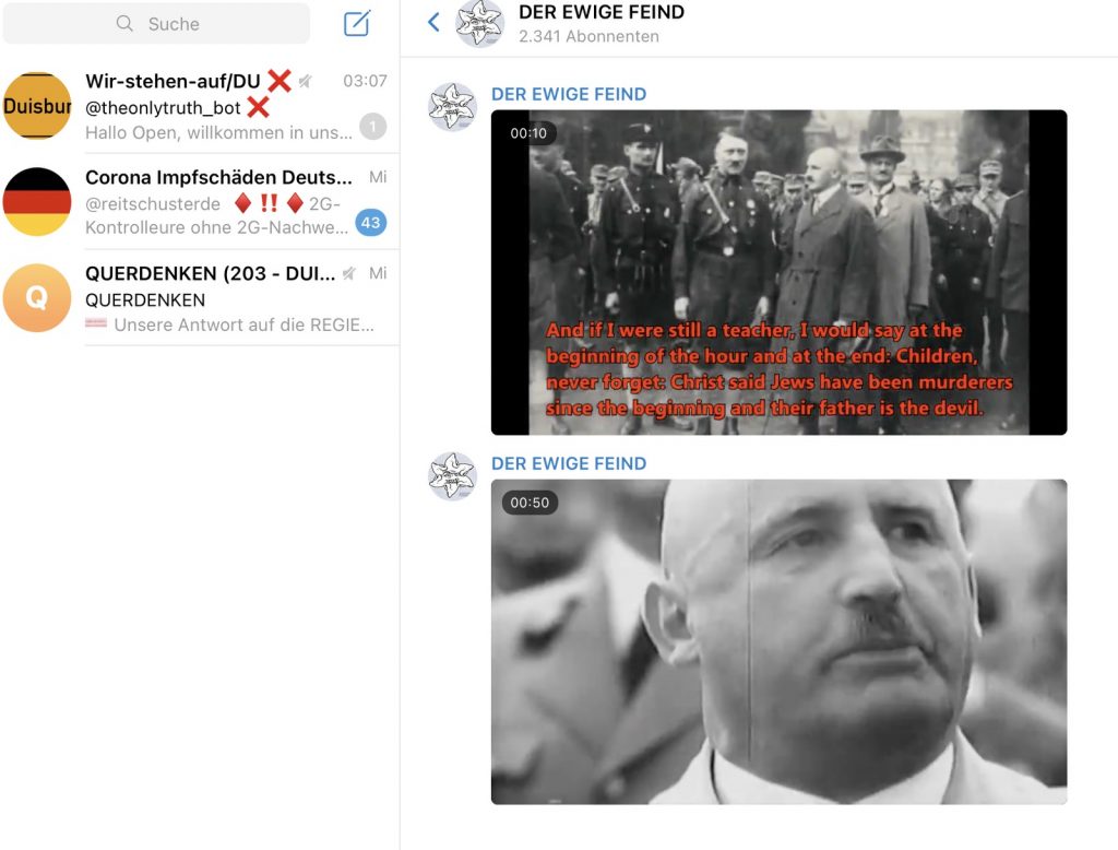 "Der ewige Feind" - Nationalsozialismus pur auf Telegram; Screenshot Telegram