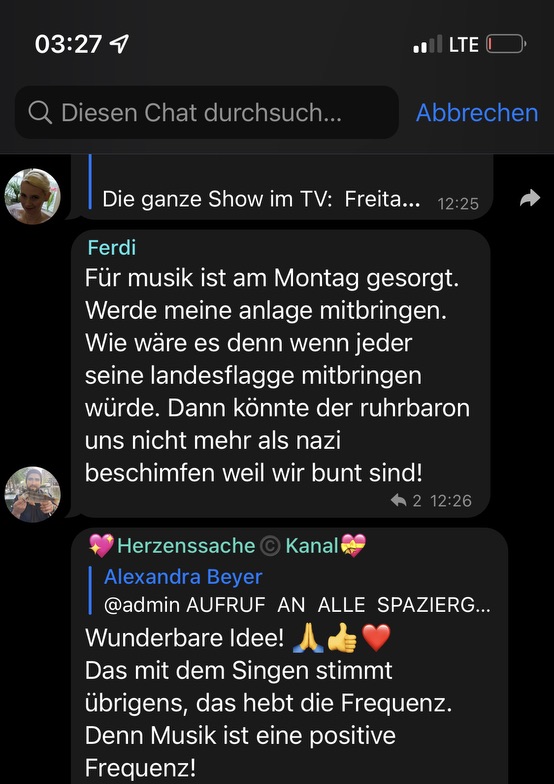 "Bunte Nazis" auf erhöhter Frequenz: "Duisburg steht auf"; Screenshot Telegram