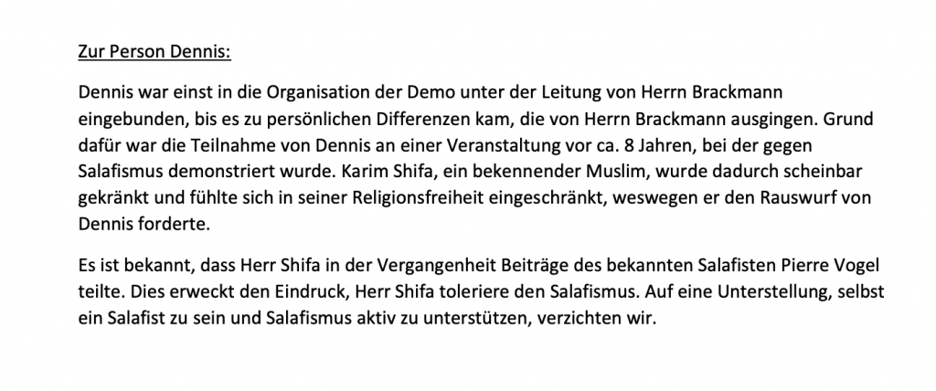 Stellungnahme zum Zerwürfnis bei den Querdenkern in Duisburg; Screenshot Telegram