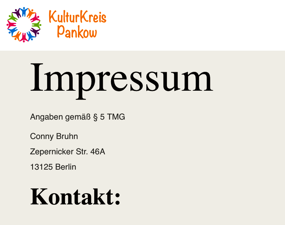 Impressum "KulturKreis-Pankow.de"; Screenshot