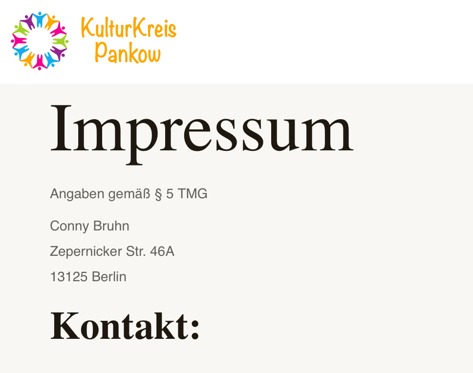 Impressum "KulturKreis-Pankow.de"; Screenshot