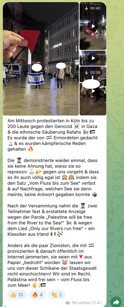 "Palästina Solidarität Duisburg" auf Telegram: Screenshot