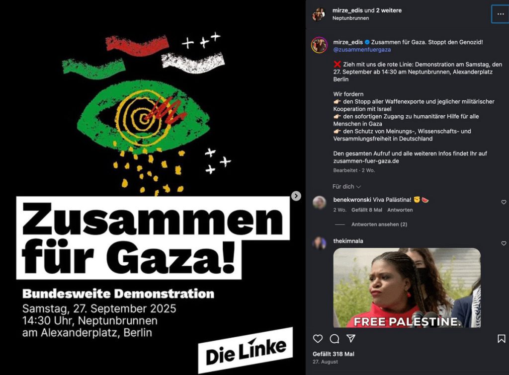 Zusammen für Gaza - Hintergrundmusik nur in der Instagram-App hörbar (Screenshot Instagram)