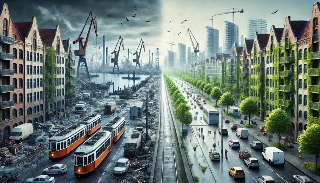 Hamburg 2040 - welche Zukunftsvison wird wahr? Grafik: DALL-E