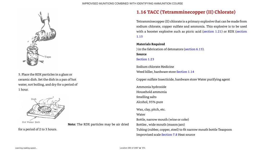 Herstellung von TACC im Improvised Munitions Handbook (Foto: Peter Ansmann)