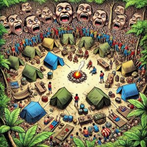 Dschungelcamp: Hier findet der Mob seine Opfer. Grafik: DALL-E