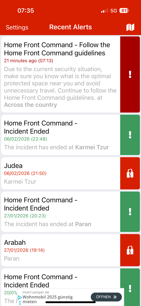 Alarm in Israel: Home Front Command App am 28.02.2026