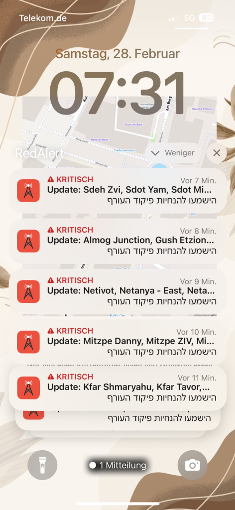 Alarm in Israel: Red Alert App am 28.02.2026