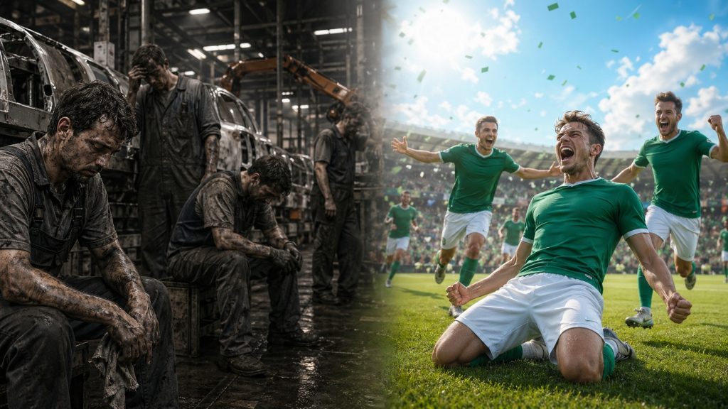 Bisschen übertrieben, okay, aber es trifft die Gemütslage manches Werksmitarbeiters. Grafik: DALL-E