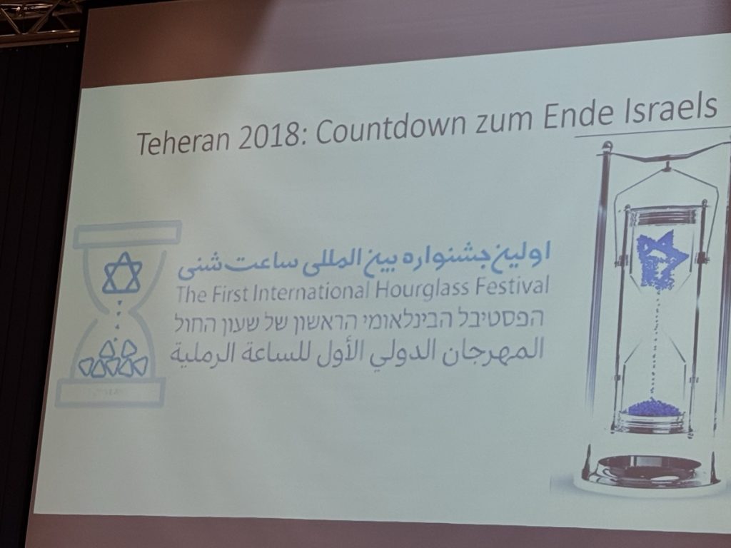 Eine Folie aus dem Vortrag: „Teheran 2018: Countdown zum Ende Israels“.