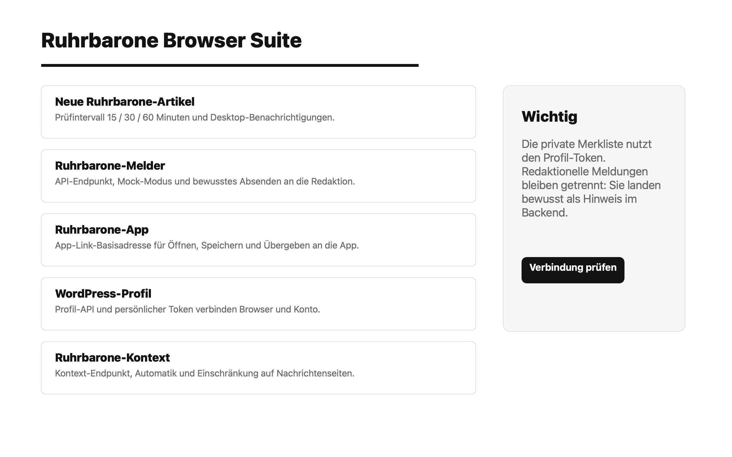 Optionen der Ruhrbarone Browser Suite