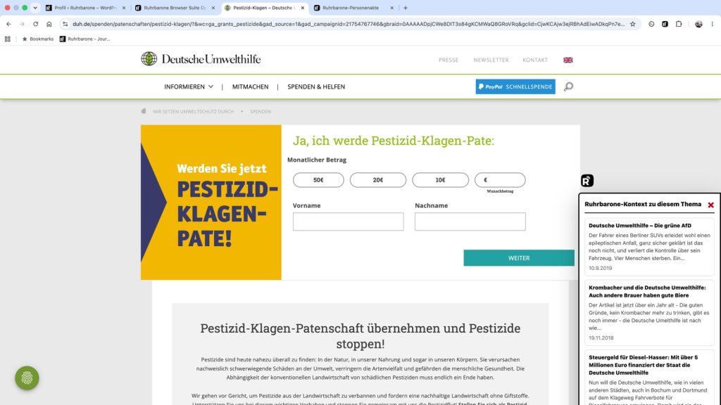 Ruhrbarone-Kontext zu bestimmten Themen: Verfügbar über die Browser-Erweiterung der Ruhrbarone! (Screenshot)