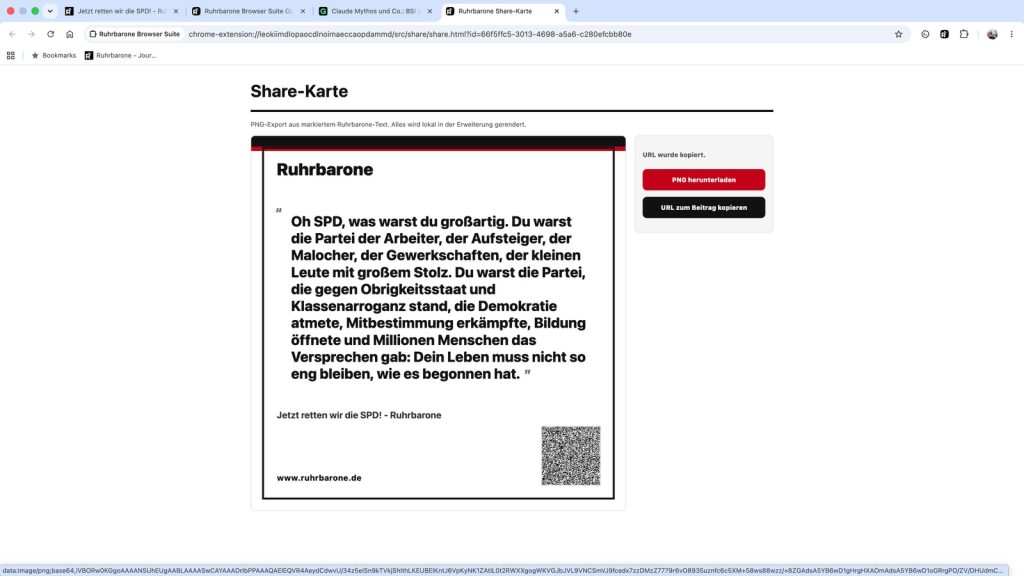 Funktioniert nur auf ruhrbarone.de: Die Erstellung von Share-Karten, um "bildlich" aus Beiträgen der Ruhrbarone zu zitieren. (Screenshot)