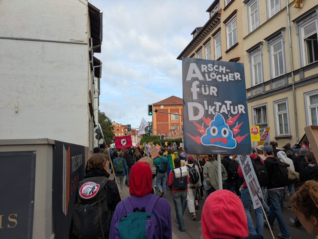 Gegendemonstranten gegen den AfD-Parteitag in Erfurt. Foto: Die betroffene Person