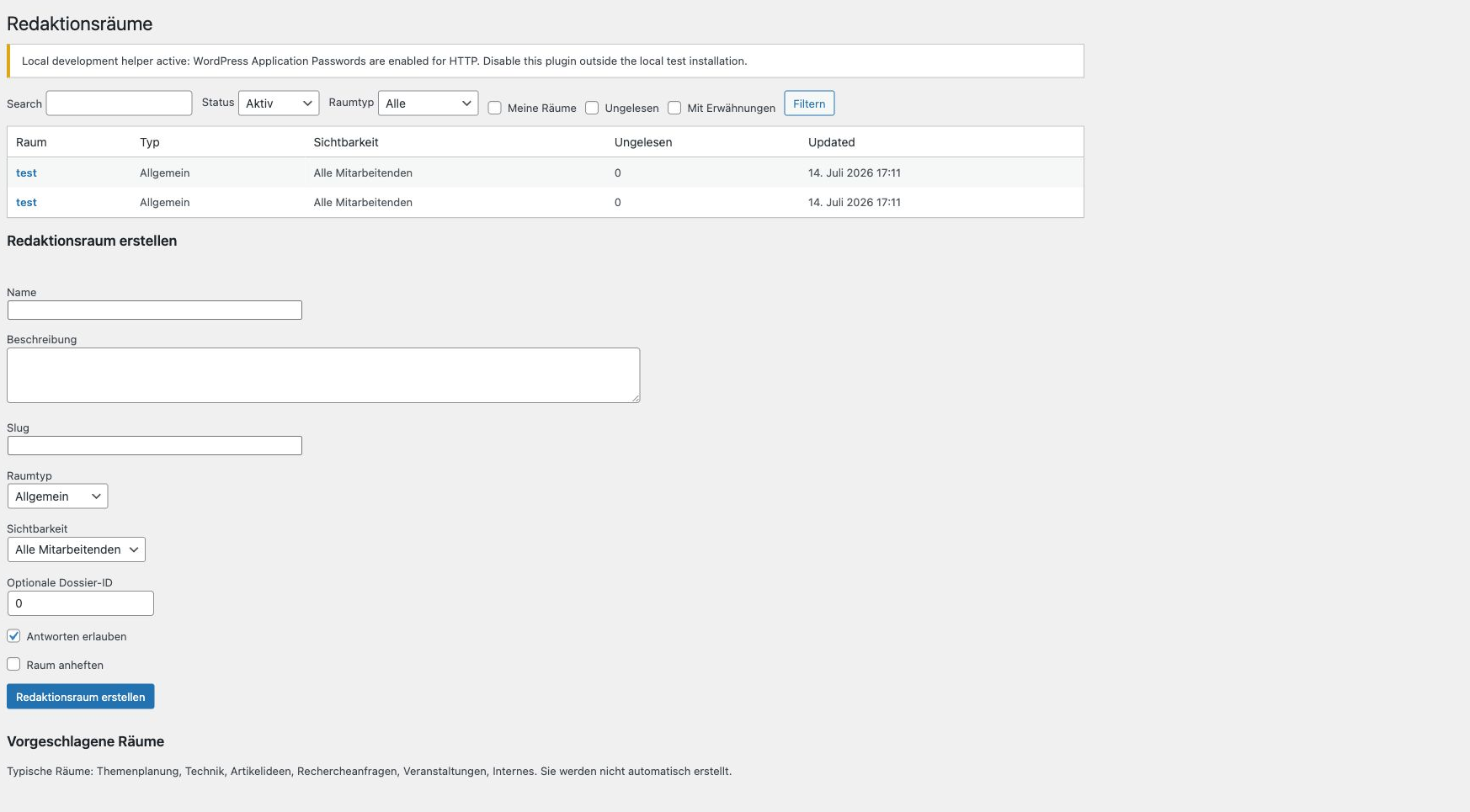 Screenshot der abgespeckten Redaktionsräume in der Free-Version von Ruhrbarone Recherche Dossier