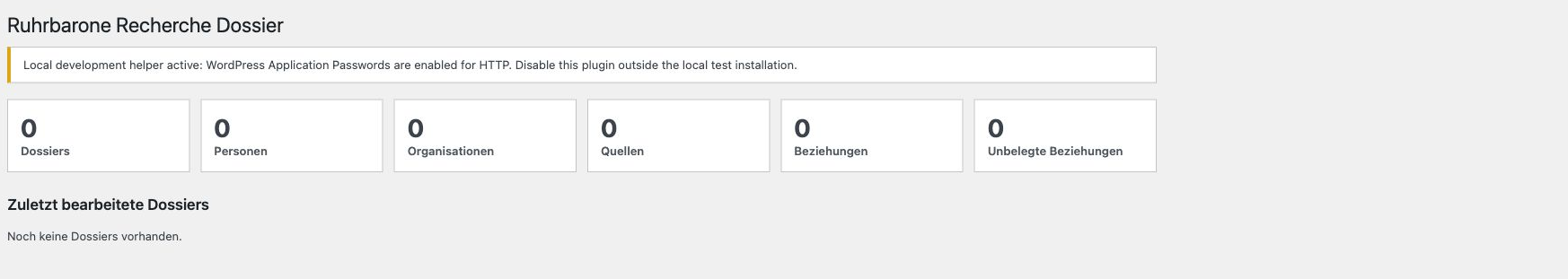 Screenshot der Übersicht in der Free-Version von Ruhrbarone Recherche Dossier