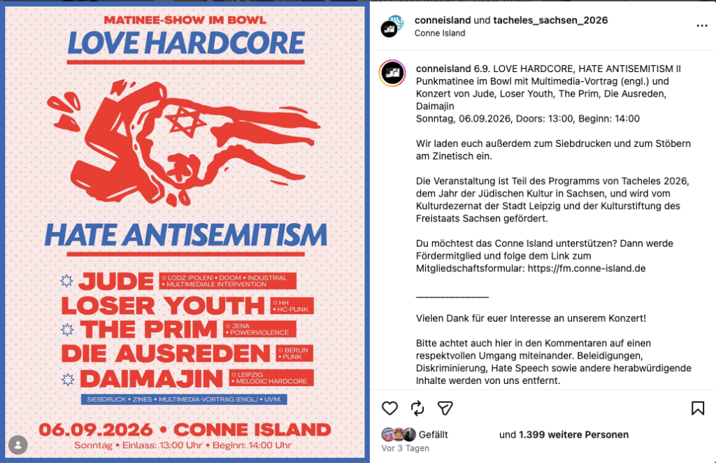 Der Instagram-Post zur Bewerbung des Konzerts. Screenshot: Andreas Wolf