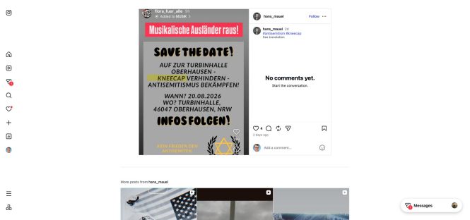 Instagram-Aufruf gegen das Kneecap-Konzert in Oberhausen am 20. August 2026