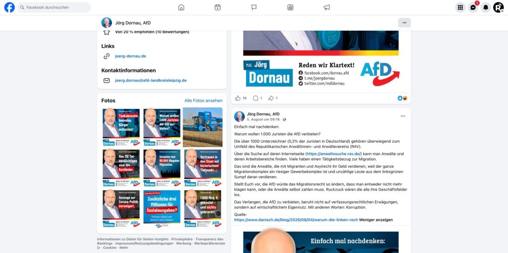 Facebook-Beitrag von Jörg Dornau vom 5. August 2026 mit seinem Korruptionsvorwurf gegen mehr als tausend Juristen.