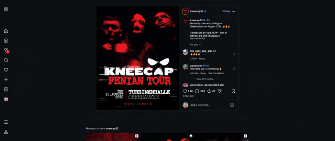 Kneecap kündigt ein Konzert am 20. August 2026 in der Turbinenhalle Oberhausen an
